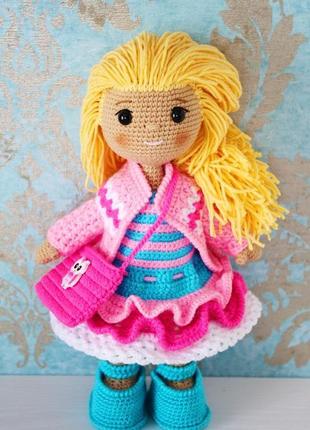 Кукла вязаная в красивом розовом платье с сумочкой. подарок дочке, племяннице экоигрушка для девочки1 фото