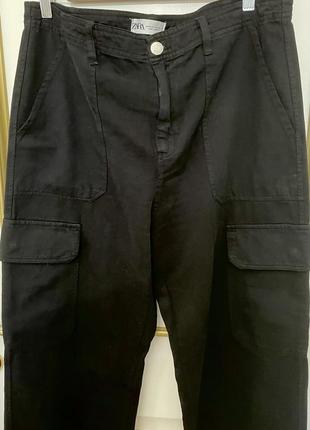 Zara джинсы штаны карго черные женские1 фото