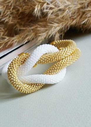 Браслет із японського бісеру ′white and gold′