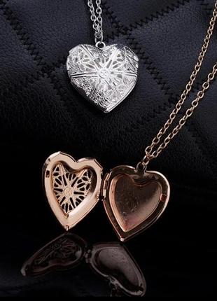 Підвіс "серце" для фото з ланцюжком сріблястий