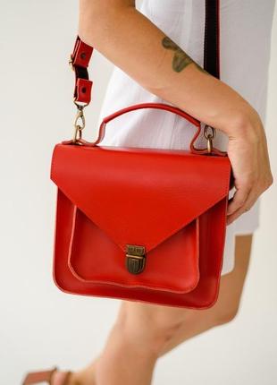 Женская деловая сумка ручной работы из натуральной кожи с глянцевым эффектом красного цвета5 фото