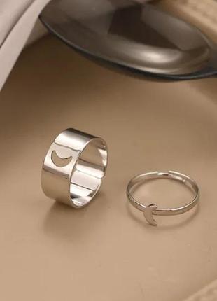 Набор колец 2 шт. парное серебристое регулируемое кольцо с полумесяком кольца1 фото