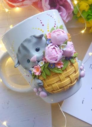 Чашка кіт з квітами1 фото