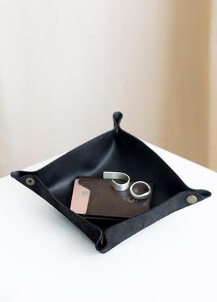 Органайзер для мелочей арт. platter из натуральной кожи с винтажным эффектом черного цвета2 фото