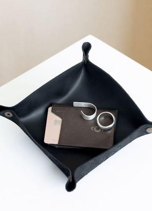 Органайзер для дрібниць арт. platter з натуральної шкіри з вінтажним ефектом чорного кольору