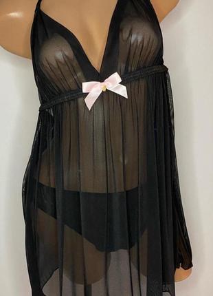 Пеньюар с прозрачной чашечкой и трусиками в комплекте