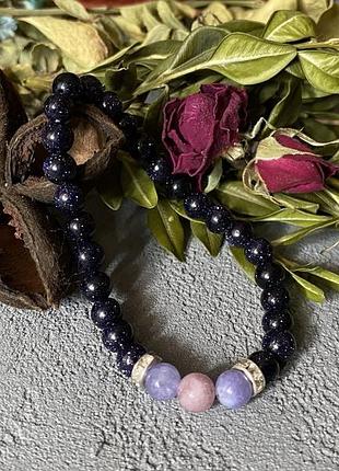 Браслет з натуральним камінням аметист та авантюрин