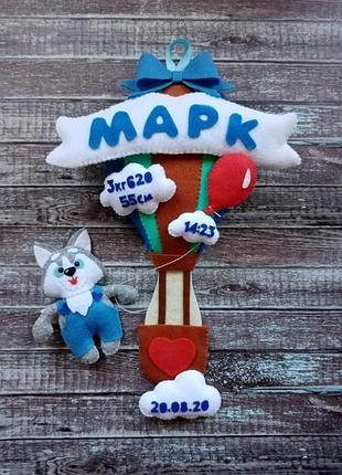 Панно-метрика з фетру повітряна куля, декор в дитячу