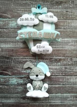 Панно-метрика з фетру повітряна куля, декор в дитячу