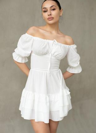 Коротка молочна сукня з відкритою спинкою міні сукня з відкритими плечима2 фото