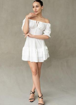 Коротка молочна сукня з відкритою спинкою міні сукня з відкритими плечима5 фото