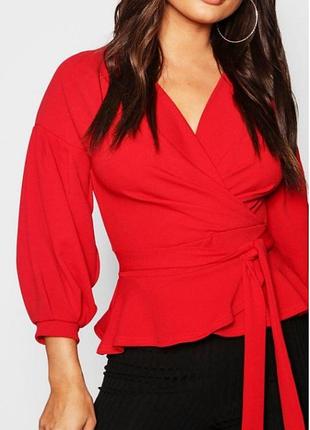 Красная трикотажная блуза с кокеткой, l