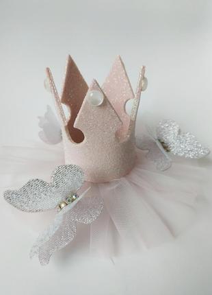 Коронка для принцеси на зажимі (пудрова)