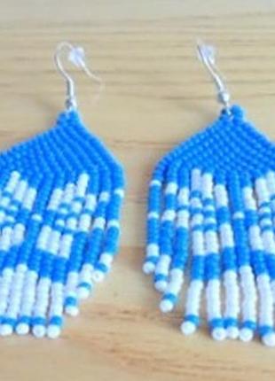 Сережки з бісеру "сині сніжинки" 5