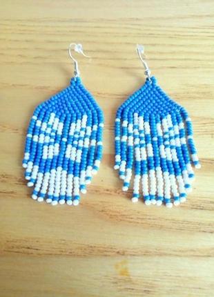 Серьги из бисера "синие снежинки" 4