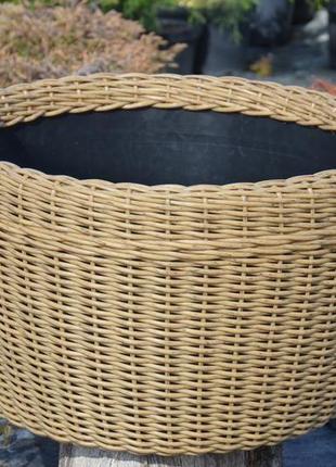 Корзина для дров плетеная (дровница) из искусственного ротанга ручной работы. цвет дерево. 45 литров6 фото