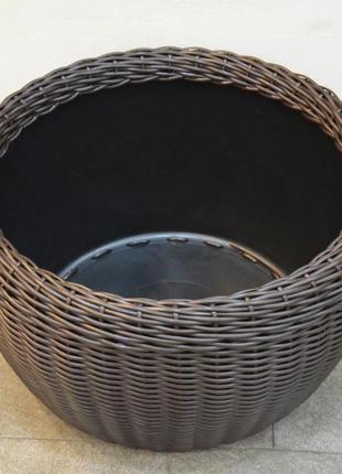 Корзина для дров плетеная (дровница) из искусственного ротанга ручной работы. цвет венге. 60 литров3 фото