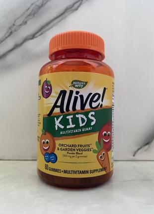 Nature's way, alive! мультивитамины для детей, вишня, апельсин и виноград, 60 жевательных мармеладок