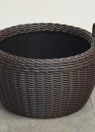 Корзина для дров плетеная (дровница) из искусственного ротанга ручной работы. цвет венге. 60 литров4 фото