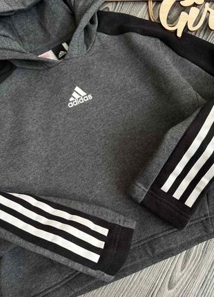 Худи кофта с капюшоном серая черная на флисе оригинал adidas