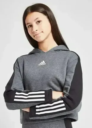 Худі  кофта з капюшоном сіра чорна  на флісі  оригінал adidas