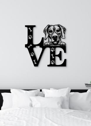 Панно love&paws бігль 20x20 см - картини та лофт декор з дерева на стіну.