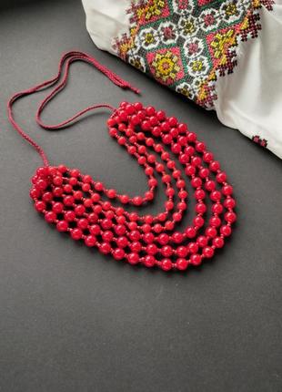 Ярусне намисто в українському традиційному стилі до вишиванки червоне4 фото