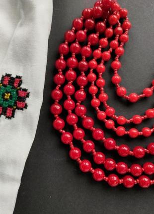 Ярусне намисто в українському традиційному стилі до вишиванки червоне2 фото