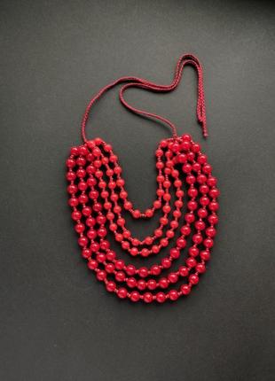 Ярусне намисто в українському традиційному стилі до вишиванки червоне3 фото