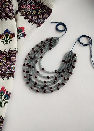 Ярусне намисто в українському традиційному стилі до вишиванки червоне
