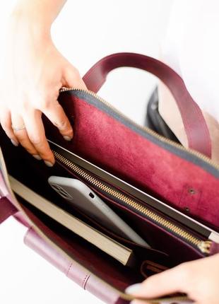 Универсальная женская деловая сумка ручной работы из натуральной кожи бордового цвета4 фото