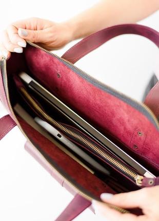 Универсальная женская деловая сумка ручной работы из натуральной кожи бордового цвета3 фото