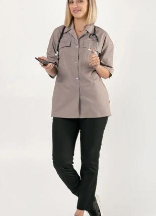 Медична жіноча куртка з поясом джерсі капучино3 фото