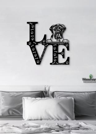 Панно love&bones бульмастиф 20x20 см - картини та лофт декор з дерева на стіну.