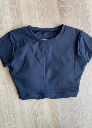 Спортивный топ (кроп-топ футболка) с открытой спинкой 2 цвета (белый, черный) - s m