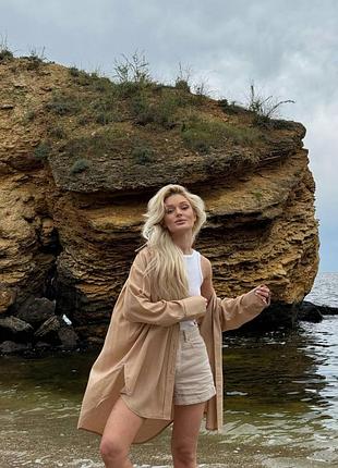 Льняная рубашка оверсайз базовая рубашка лен