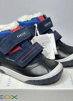 Детские зимние кожаные ботинки geox omar 25,26,27 сапоги мальчику синие