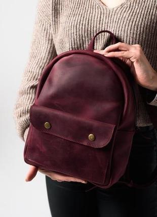 Стильный женский мини-рюкзак бордового цвета из натуральной винтажной кожи2 фото