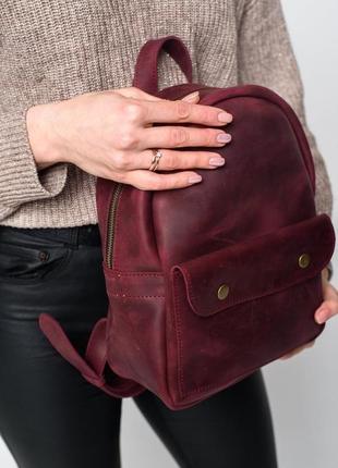 Стильный женский мини-рюкзак бордового цвета из натуральной винтажной кожи3 фото