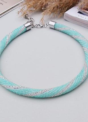 Джгут із чеського бісеру ′м′ятно-срібний′
