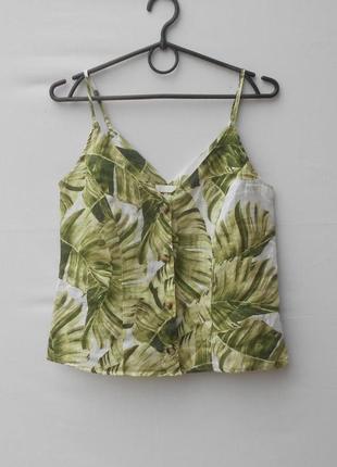 Льняная летняя блузка топ на бретелях