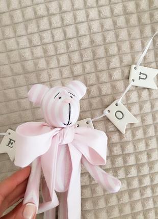 Мишка розовый в полоску с бантом подарок дочке девушке подруге игрушка4 фото