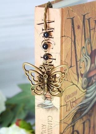 Авторская закладка ручной работы "бабочка" в бронзовом цвете. оригинальный и стильный подарок2 фото