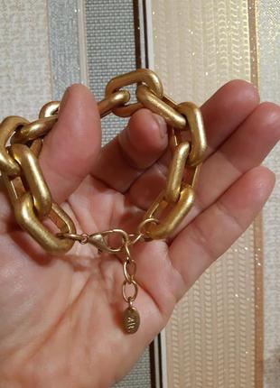 Браслет zara, матовое золото, 21,5см, массивный, тренд, тяжелый