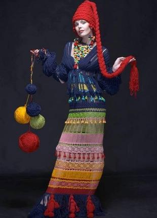 Вязаное крючком разноцветное платье  в стиле бохо из хлопка3 фото