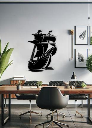 Настінний декор для дому, картина лофт "куди пливе корабель?", декоративне панно 30x23 см2 фото
