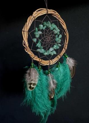Зеленый ловец снов из ивы с нефритом2 фото