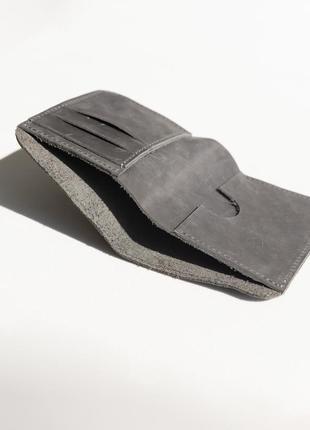 Компактний гаманець ручної роботи сірого кольору з натуральної шкіри вінтажній2 фото