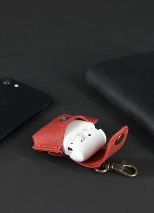 Чехол для наушников airpods с натуральной кожи красный