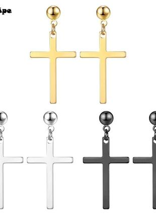 Черные серьги крестики в стиле панк рок хип хоп гот сережки крест унисекс9 фото